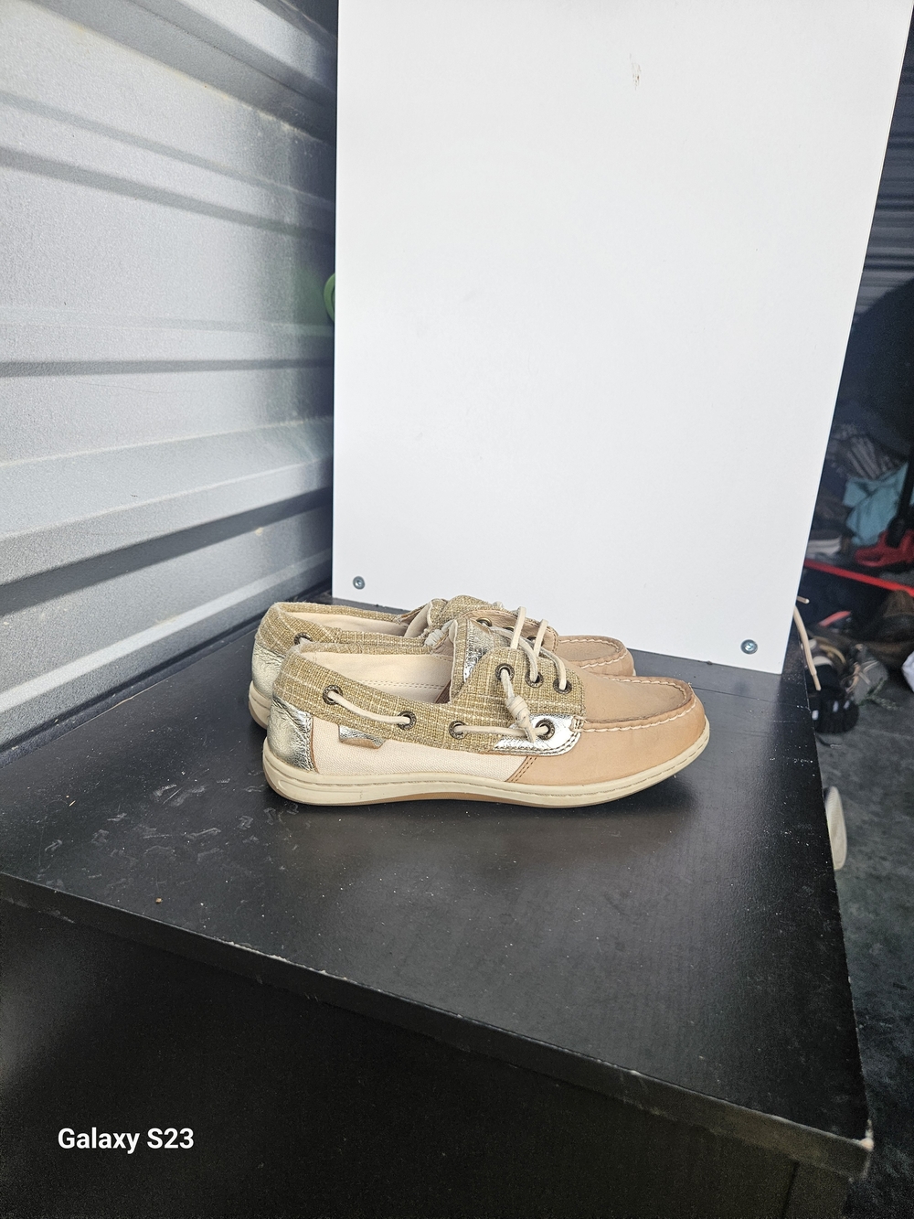 Sperry Songfish Metallic Sparkle Women’s 6M Linen Gold Leather Boat Shoes
